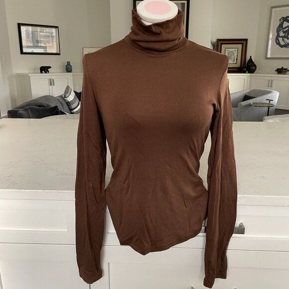Anthropologie LS Mock Nk Viscose Blend Fine Ribbed Top Chocolate Brown Sz S NWOT - Picture 11 of 11